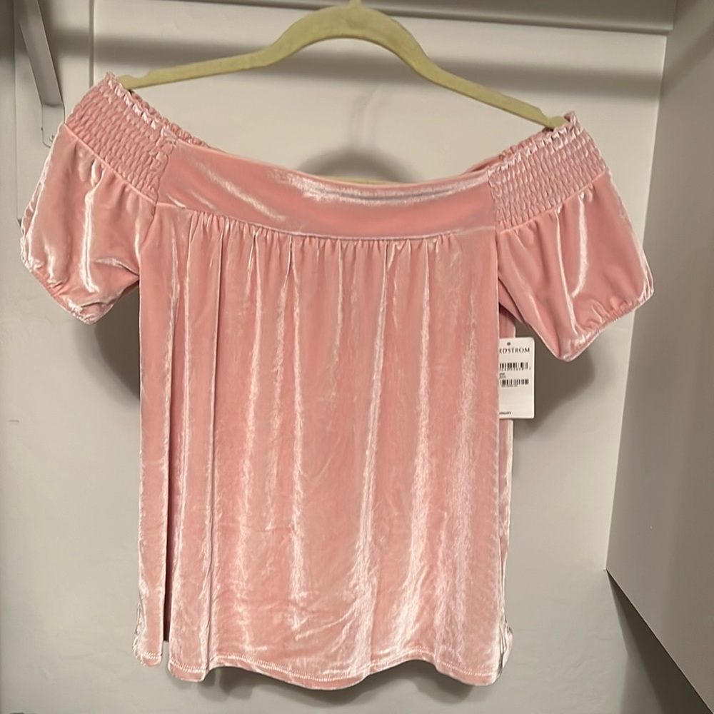 Light pink velvet top. Hasn’t been worn.
